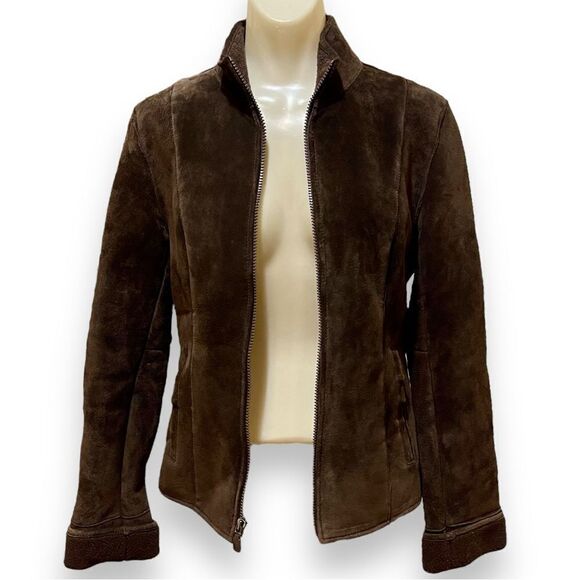 Kenneth Cole Reaction Brown Suede Sherpa Lined Zip Front Jacket - Picture 3 of 14
